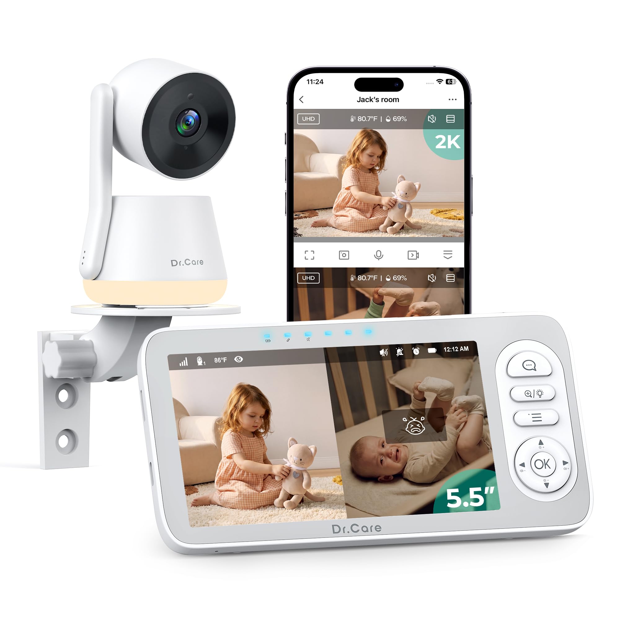 Dr.Care LumiView Plus 5.5" Smart WiFi Baby Monitor, 1080P FHD, 2K Camera