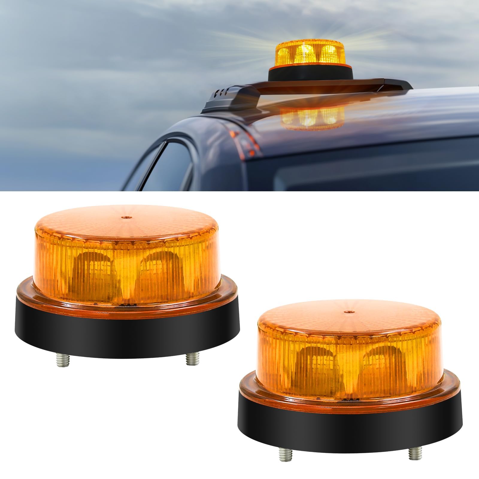 Biqing 1PC Gyrophare LED Bleu,12V 24V Gyrophare Bleu Police Rond Flash Stroboscopique d'avertissement Clignotant 2 Modes Pour Voiture Véhicule Camion Remorque Van
