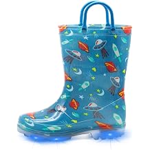 EUXTERPA Light Up Wellies for Kids, Boys Girls Wellington Boots | Flashing Wellies, Cartoon Patterns, Waterproof Rain Boots, Pull on Handles, Non Slip Sole for Children Outdoor Play