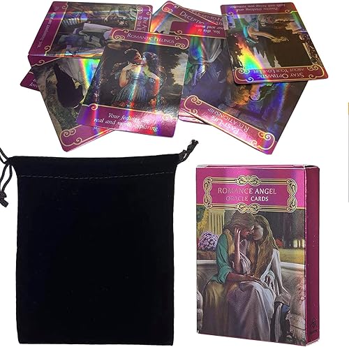 Yitengteng Juego de cartas de tarot con holograma de ángel romántico, con bolsa, tarjetas Oracle para contar el futuro con efecto flash, tarjeta de
