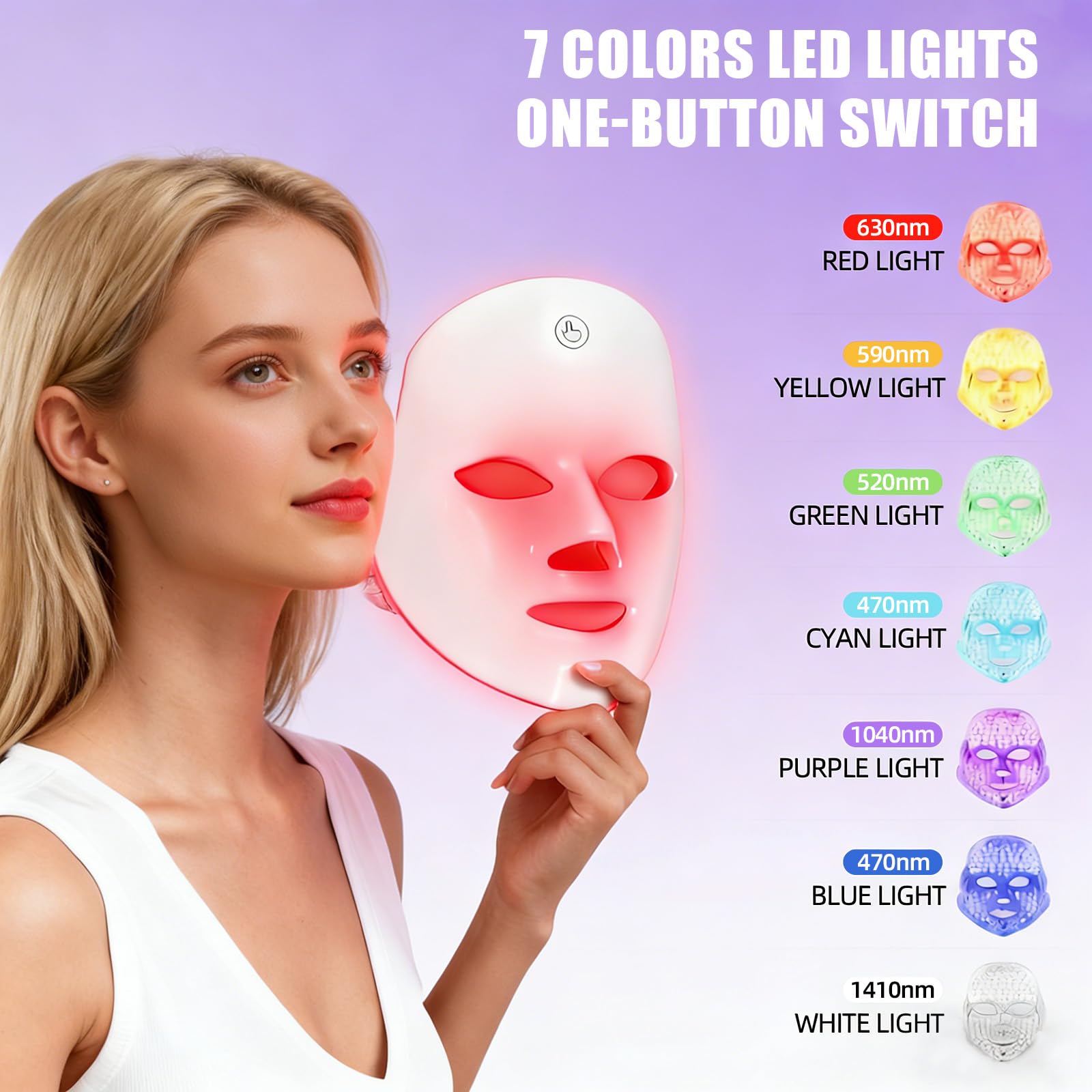Red Light Therapy Mask LED Face Mask, 7 Colors Red Light Face Mask