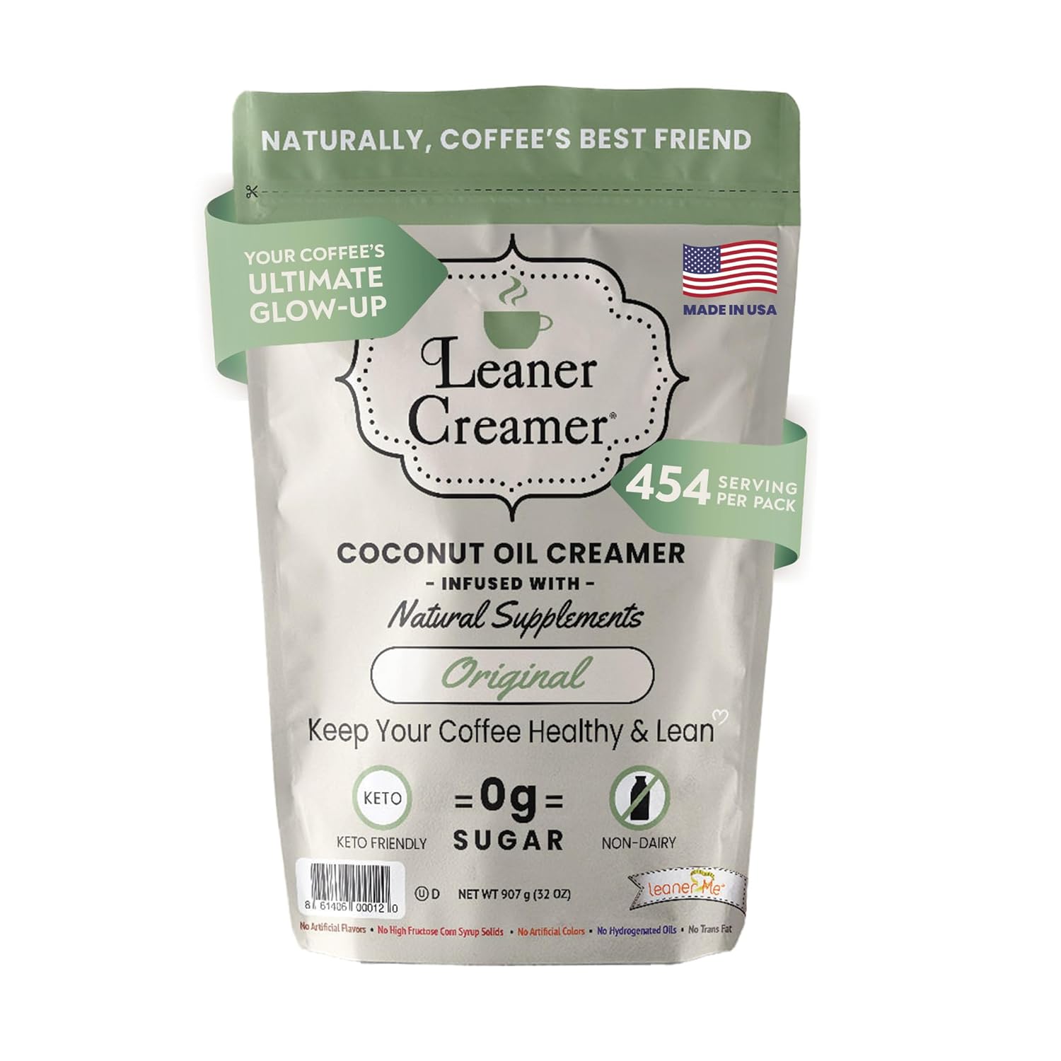 Leaner Creamer Coconut Creamer with Superfood Ingredients – Non-Dairy, Sugar-Free, Keto, Gluten-Free Powdered Coffee Creamer – Classic Original – 32oz