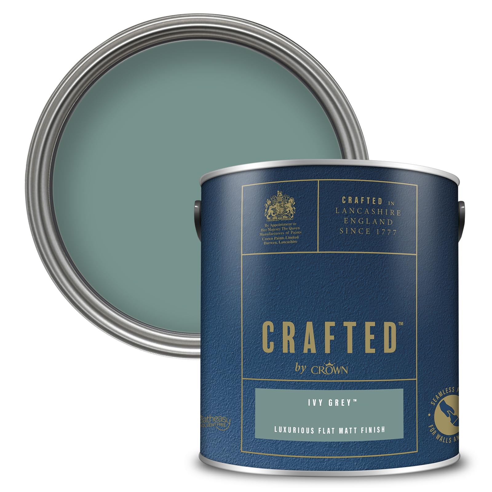 Crown Crafted Walls & Wood Ivy Grey Luxurious Flat Matt Paint 2.5L
