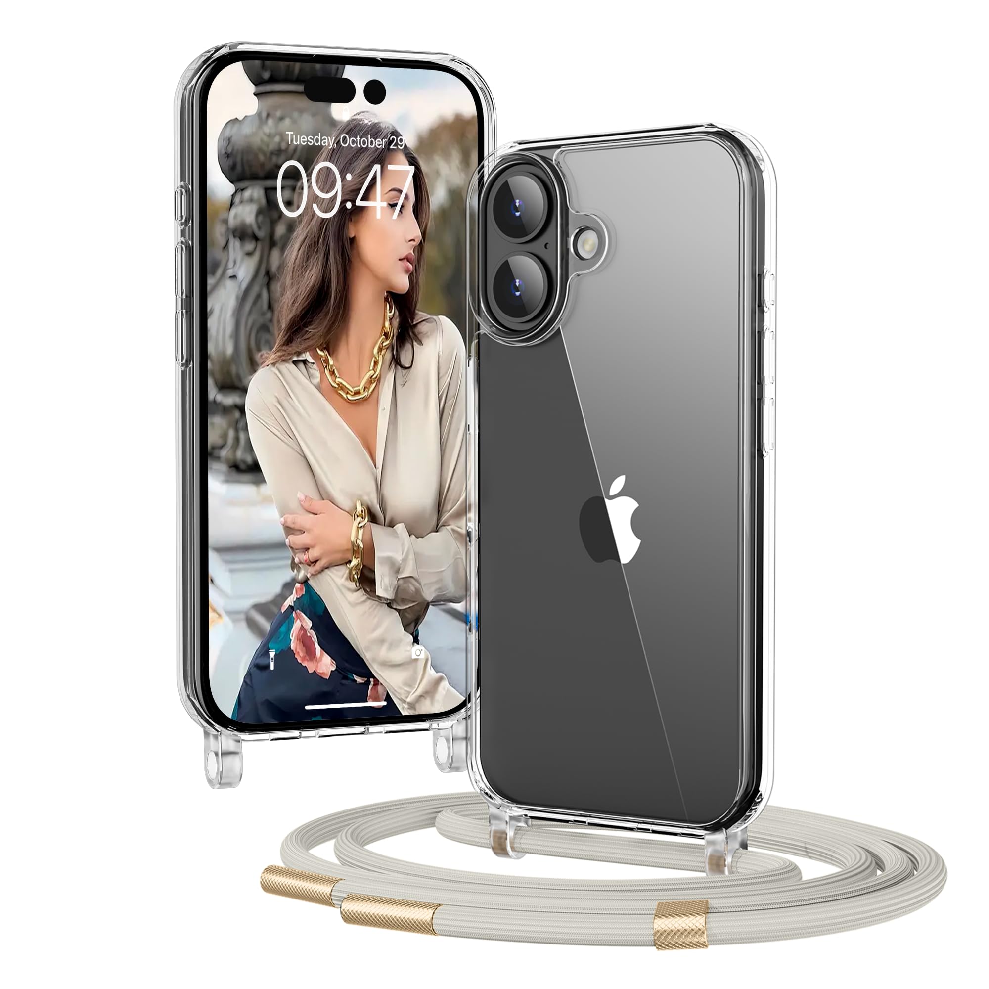 OLEPHY Handykette für iPhone Hülle mit Band, Necklace Handyhülle, Transparente Schutzhülle zum Umhängen [Verstellbarem und Demontage Umhängeband],