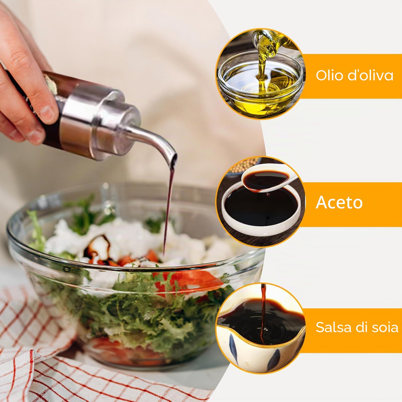 HERCHR Set di scatole per condimento da banco in Acciaio Inossidabile, 2 Set Dispenser Olio e Aceto, 2 Dispenser di condimenti con base in legno, Set di saliera e pepiera per cucina ristorante