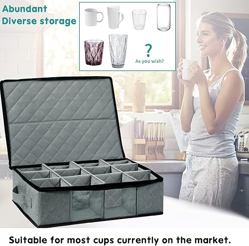 Miniatura 3 de Boczif Caja de almacenamiento para tazas de café, contenedores de almacenamiento con capacidad para 12 cristalería, tazas de café y tazas de té,