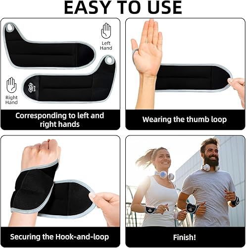 Miniatura 4 de Pesas de muñeca, bandas de brazo pesadas con presillas para el pulgar, pesas de brazo de entrenamiento de fuerza de 124 libras para caminar,