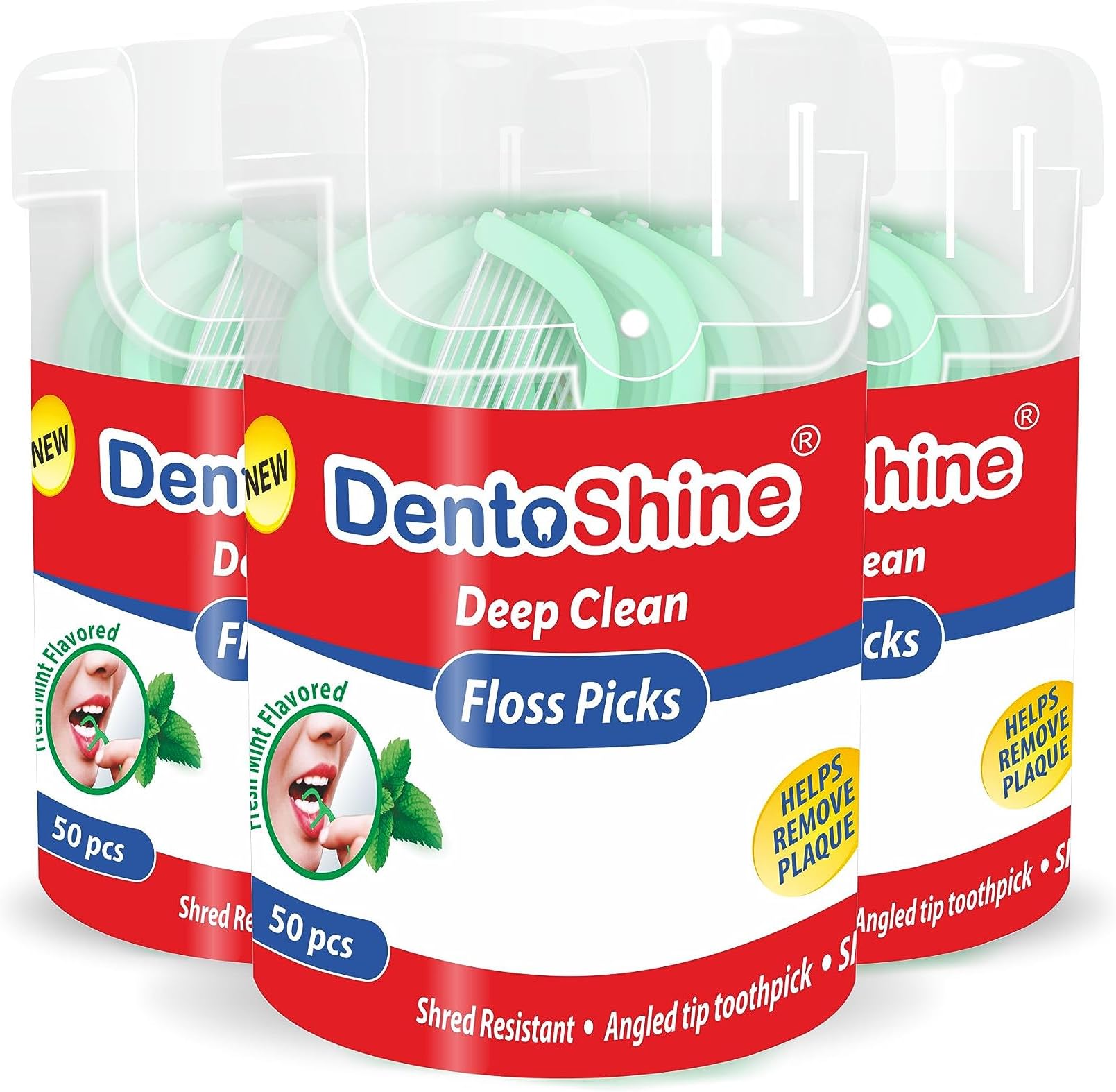 Dentoshine Deep Clean Dental Picks -Mint Flavored 50 ct CAN x 3 (Pack of 3)