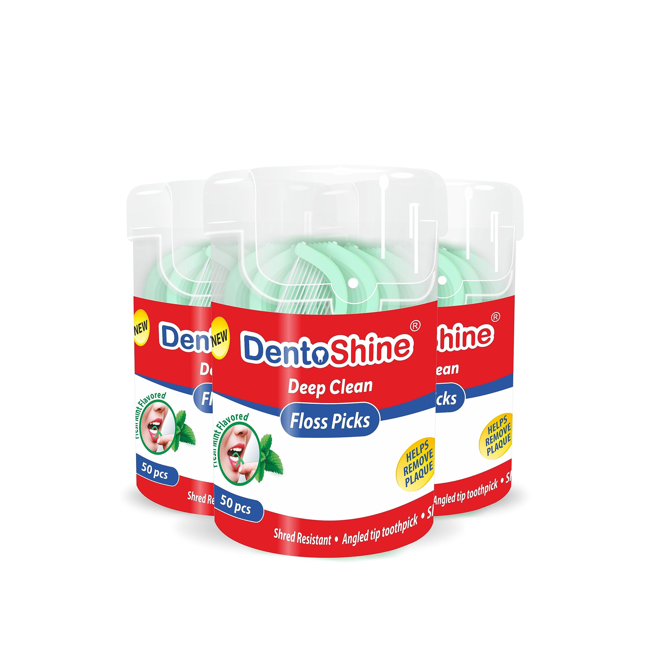 Dentoshine Deep Clean Dental Picks -Mint Flavored 50 ct CAN x 3 (Pack of 3)