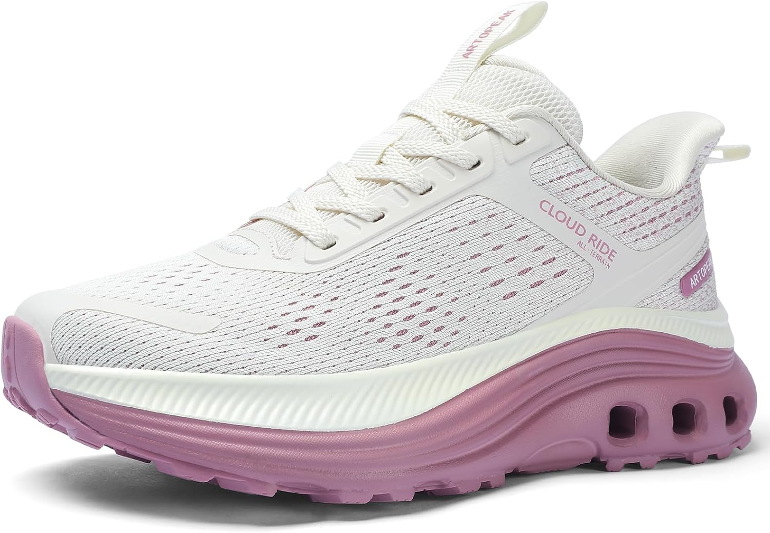Women's Wide Walking Shoes Cushioned Running Shoes with Arch Support, Orthopedic Comfy Slip On Tennis Shoes for Workout Gym, Lightweight Sports Athletic Sneakers White/Pink Size 7