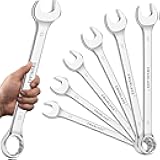 6-Piece All-Purpose Combination Wrench Set, Metric & Standard 23mm, 24mm, 26mm, 27mm, 30mm, 32mm, Heat Treated CR-V, 12-Point Box End Big Wrench Set, Master Long Mechanic Tool Set with Rolling Pouch