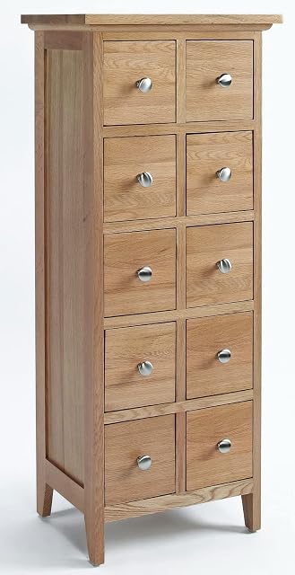 Hallowood Furniture Camberley Oak CD Storage Cabinet in Light Oak Finish  Solid Wooden DVD Rack for 90 DVDs  DVD storage Tower with 10 Drawers for Living Room  Media Storage Tower for Hallway