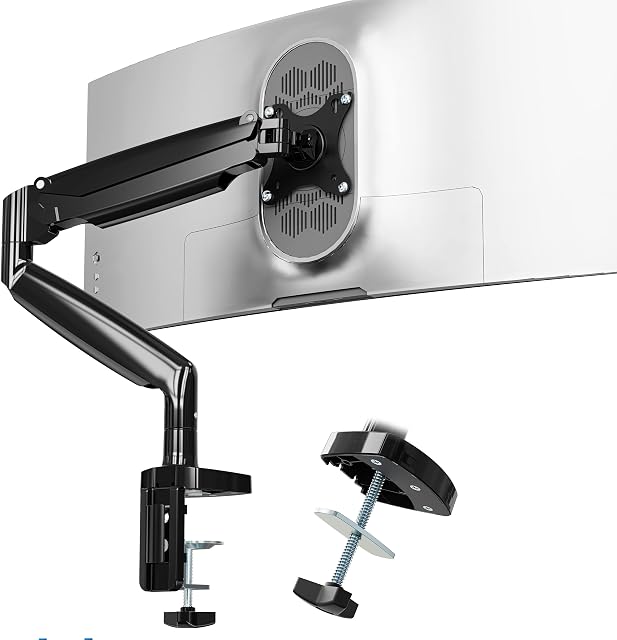 PUTORSEN Single Monitor Arm for 13-35 inch Flat and Curved Screens, Height Adjustable Desktop Gas Spring Monitor Mount, Screen Rotation, Tilt, Swivel, VESA 75x75/100x100mm, Load Weight 1kg to 14kg