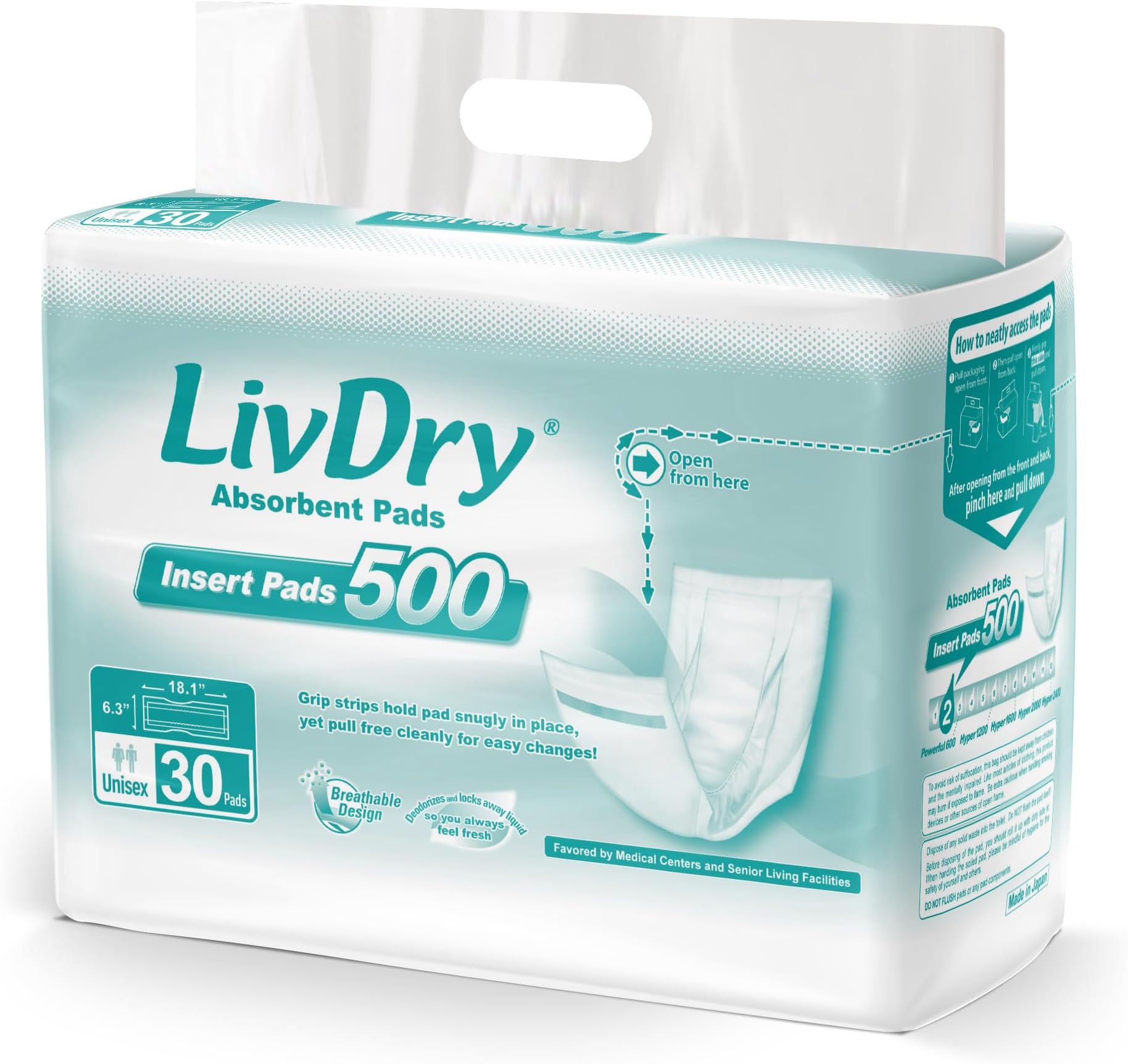 Incontinence Pads, Ultimate Absorbency Insert Pads, Long Length, 30 Count