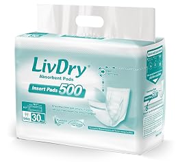 LivDry Incontinence Pad Inserts for Women and Men, 24 oz High Absorbency, Long Length Booster with Leak Guards for All Day and Overnight Protection (30 Count)