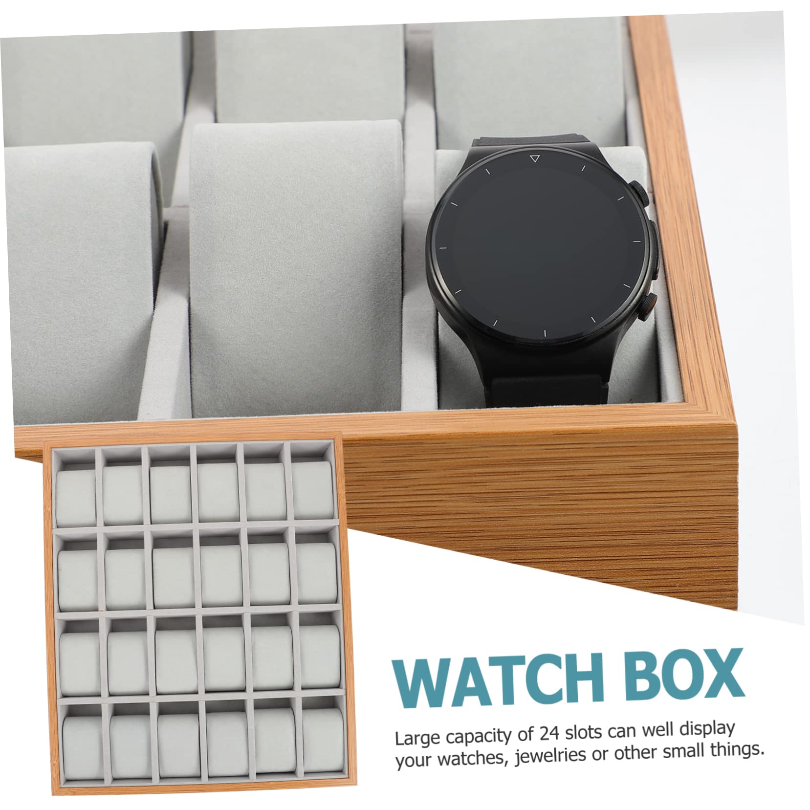 Mikikit Uhrenaufbewahrungsbox 24 Fächer Beige für Präsentation | Schmuck und Kleinteile, für Privatnutzung und Ladenpräsentation, Elegante Optik