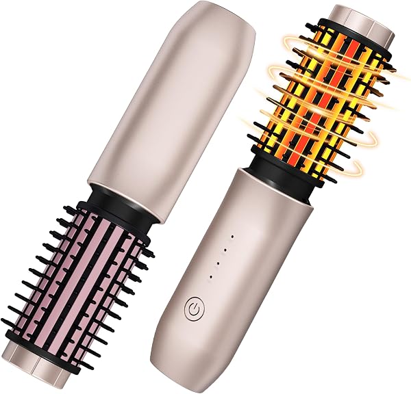 Cordless Curling Iron Brush, 3-in-1 Portable Hair Curler & Straightener, USB Rechargeable Hot Brush with Plasma Technolo