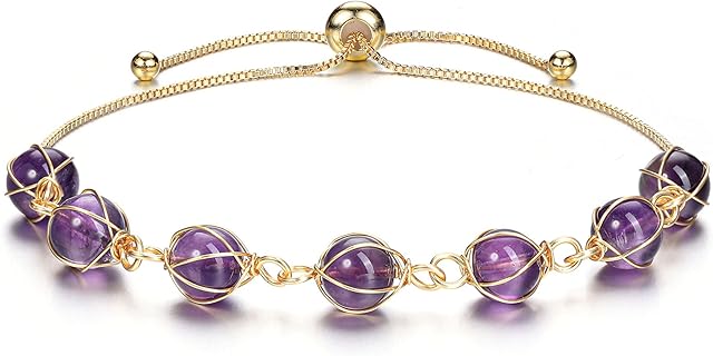JSDDE Natural Crystals Bracelet 14K Gold Reiki Healing Crystal Gemstone Adjustable Link Bracelets for Women Girls