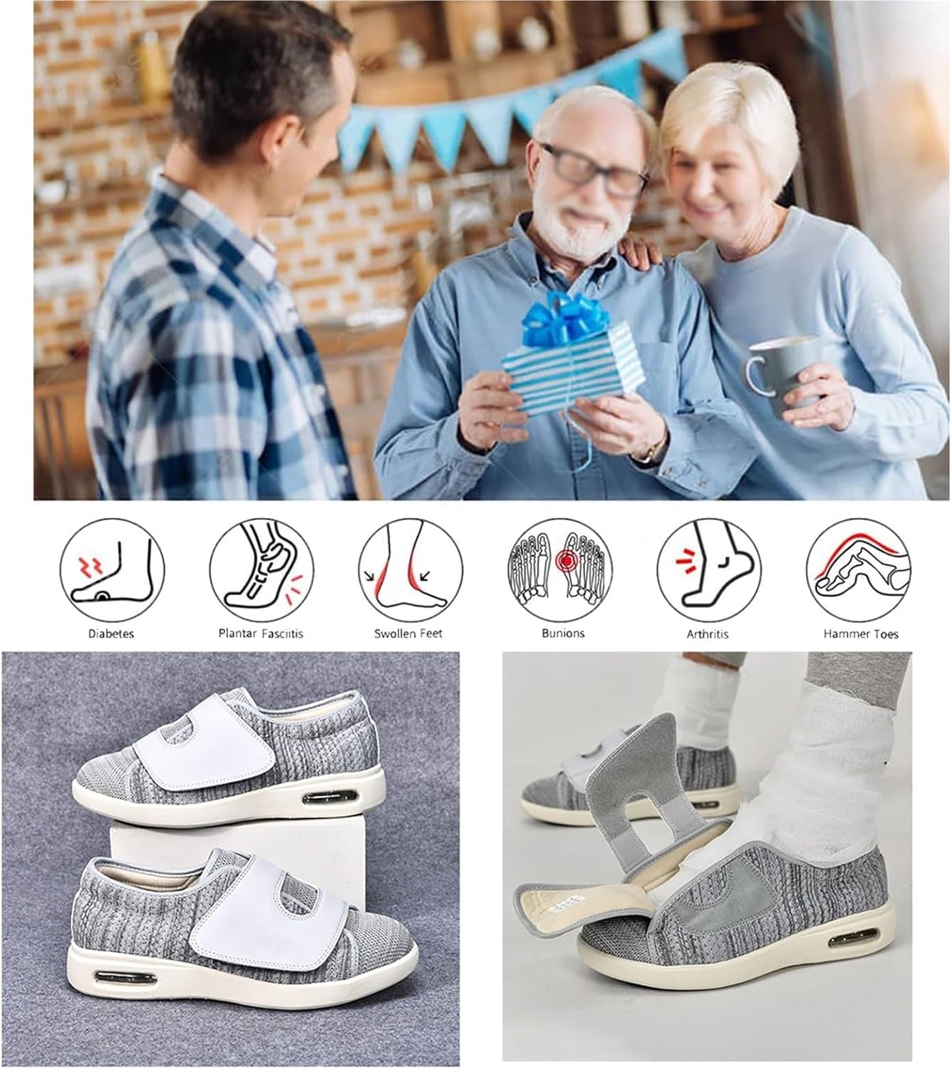 Yytcsjz Mens Adjustable Orthopedic Diabetic Shoes, Elderly Comfort Air Cushion Lightweight Walking Diabetic Edema Shoes, Lightweight Hospital Arthritis Orthopaedic, for Swollen Feet, Relief