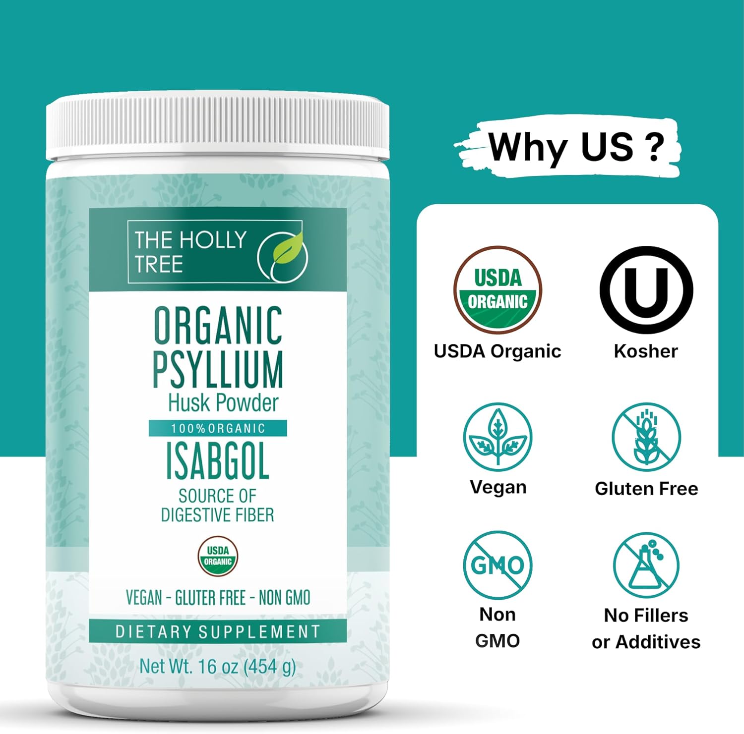 Organic Psyllium Husk Powder 16 oz - Psyllium Husk Powder Organic for Gut Cleanse & Regularity - Premium Fiber Supplement - Vegan, Gluten-Free, Non-GMO, USDA Certified - Image 3
