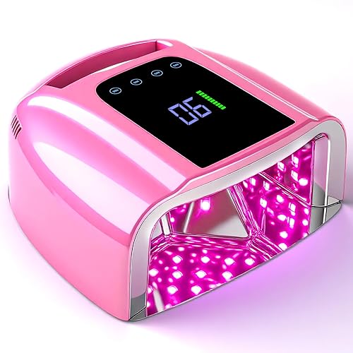 ANGNYA 96 W Rechargeable U V Lights for Nails, LED Nail Lamp with 42 Beads Nail Dryer Portable Nail Lamp Gel U V Led Nail Lamp with 4 Timer Setting Sensor and LCD Display (Pink) - Pink