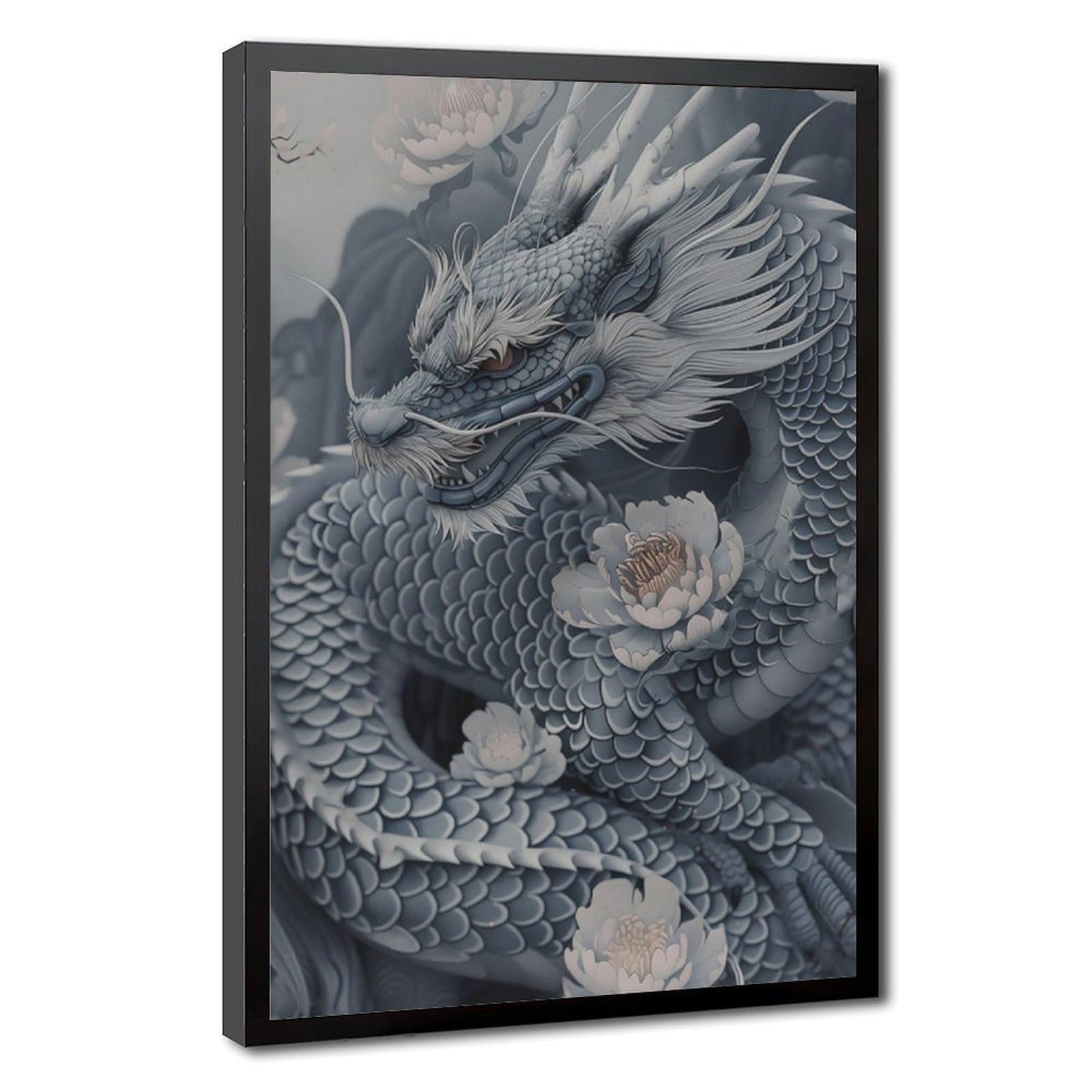 Bareronor Japanese Blue Dragon Poster Canvas Poster Bedroom Decor Landscape Office Room Decor Gift 24" L X 36" W