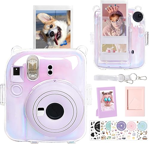 Miniatura 1 de WOGOZAN Funda transparente para cámara Fujifilm Instax Mini 12 de película instantánea con bolsillo para fotos mejorado con capacidad para 10