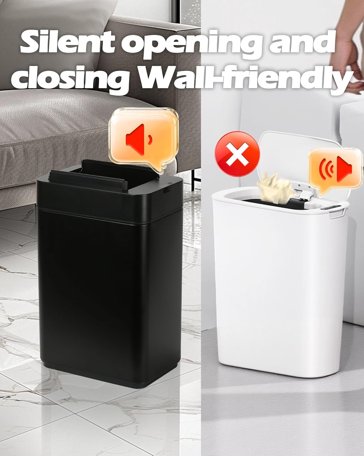 ELPHECO Bathroom Trash Can with Lid 2.6 Gallon Smart Trash Can Slim Motion Sensor Garbage Can Automatic Stainless Steel Wastebasket Bathroom Decor for Bedroom Office Toilet Black