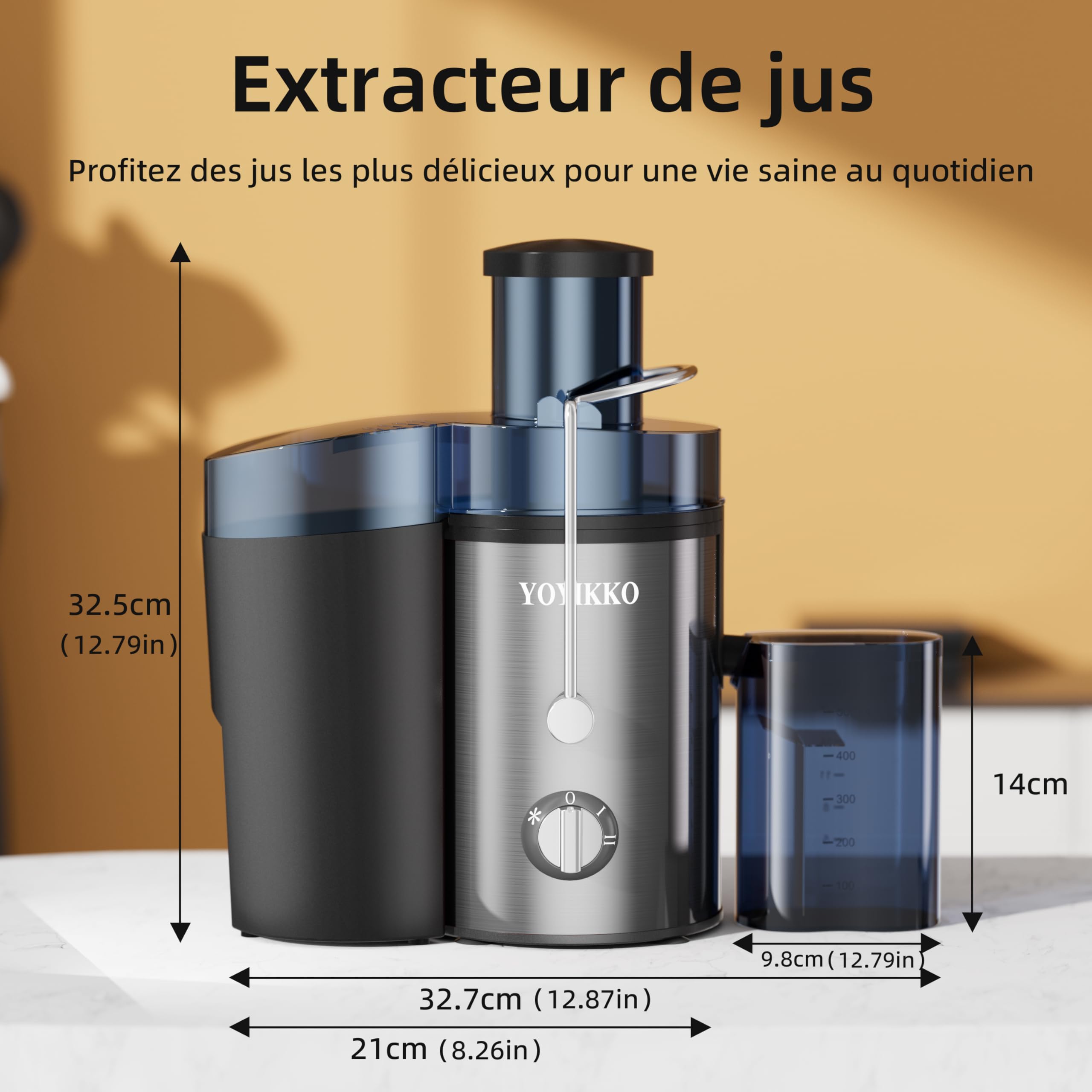 Centrifugeuse Extracteur de Jus, 3 vitesses, extracteur Frutta e Verdura 800W avec bouche de 75 mm de large, facile à nettoyer, acier inoxydable sans BPA (argent-x118)