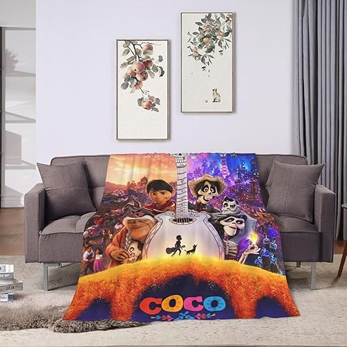 Miniatura 7 de Coco - Manta de franela de dibujos animados para sofá, cama, playa, campamento, manta de algodón suave y mullida para todas las estaciones, 60 x 50