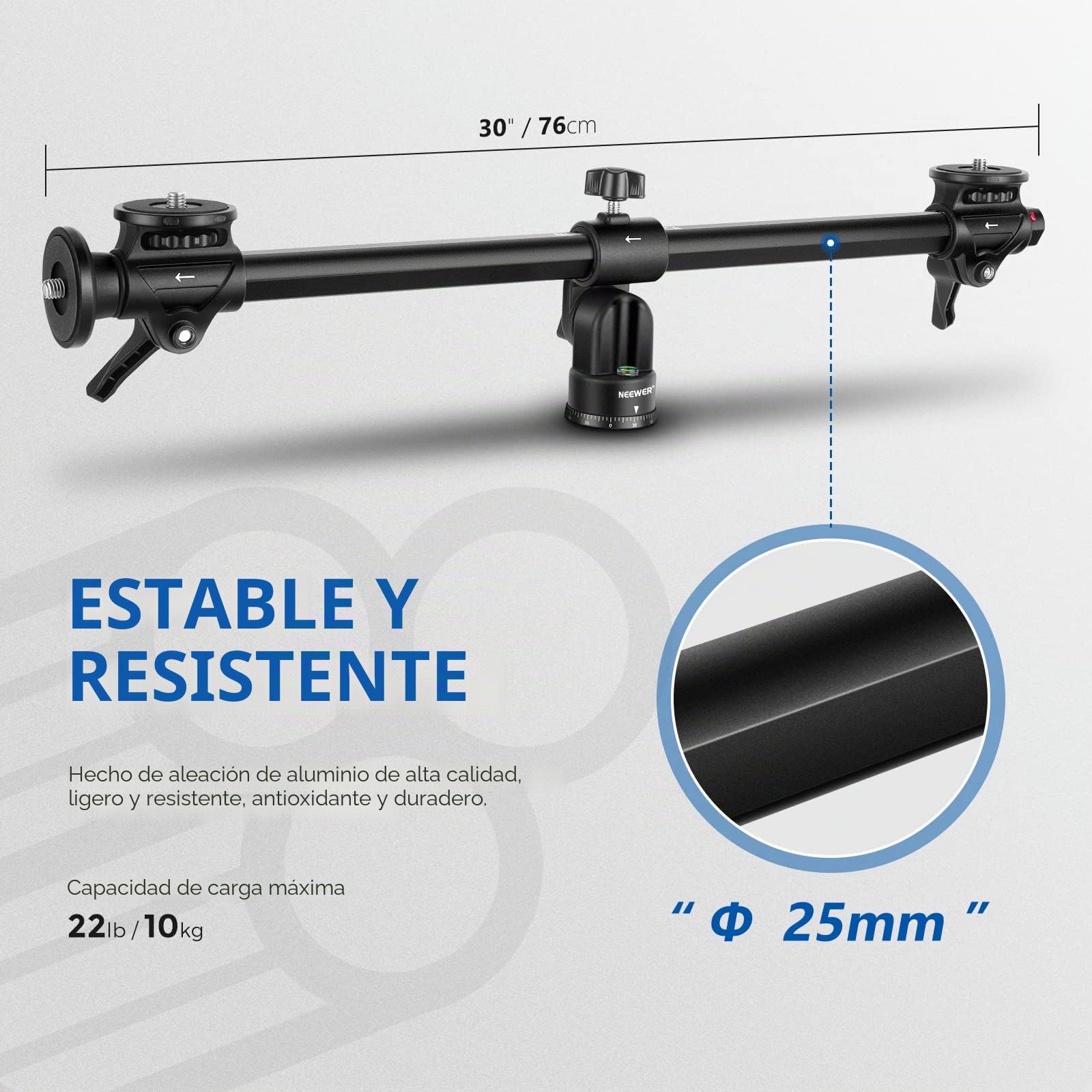 NEEWER 76cm Eje Central de Trípode Horizontal con Tornillo de 3/8", Aleación de Aluminio Giratorio de 360​​​​° 180° Brazo de Extensión del Trípode Ajustable, para la Fotografía Macro(Carga hasta 10kg)