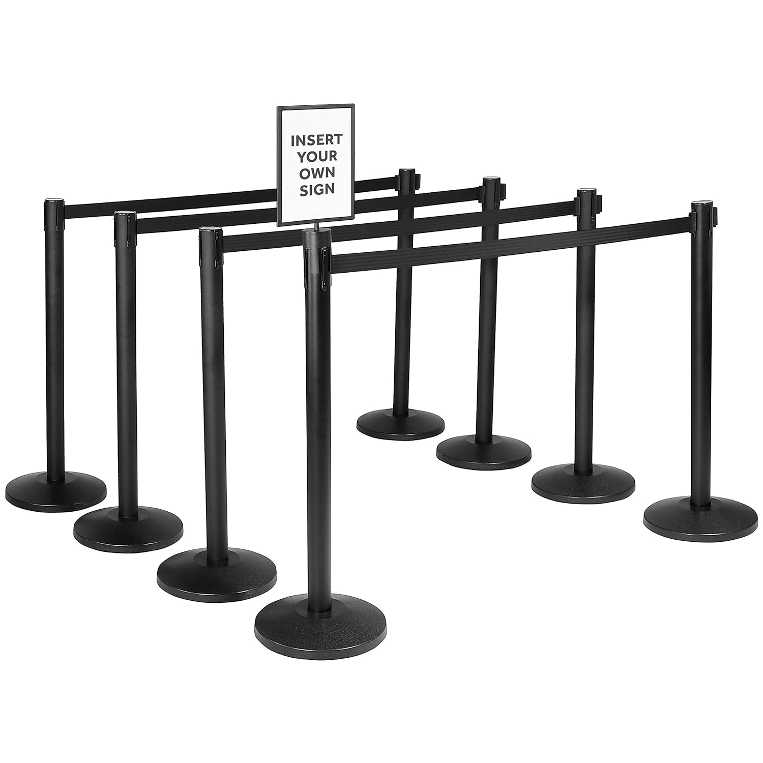 Qbuster Retractable Belt Stanchion Safety Barrier Post with 11 ft. Belt and Sign Holder (10 Post Bundle): Industrial & Scientific