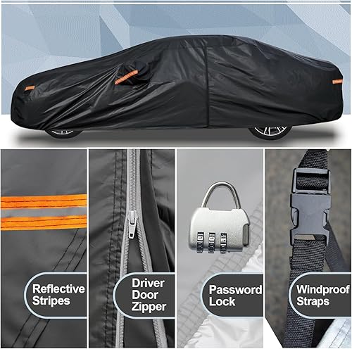 Miniatura 20 de Kayme - Funda impermeable para automóvil para todo tipo de clima, con candado y cierre; protección contra la lluvia y el sol Negro