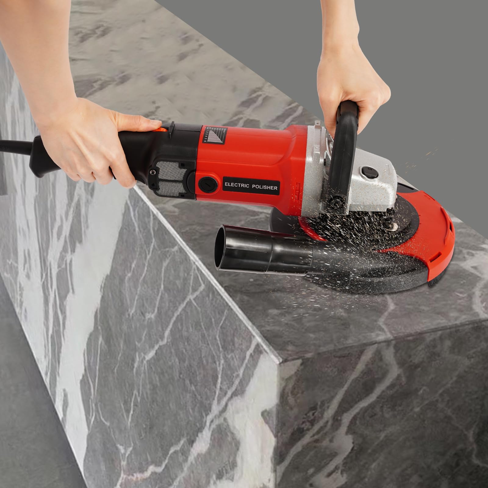 Amoladora de hormigón, amoladora angular de 1580 W, diámetro del disco 180 mm, velocidad ajustable de 6 velocidades, para rectificar diferentes materiales (rojo)
