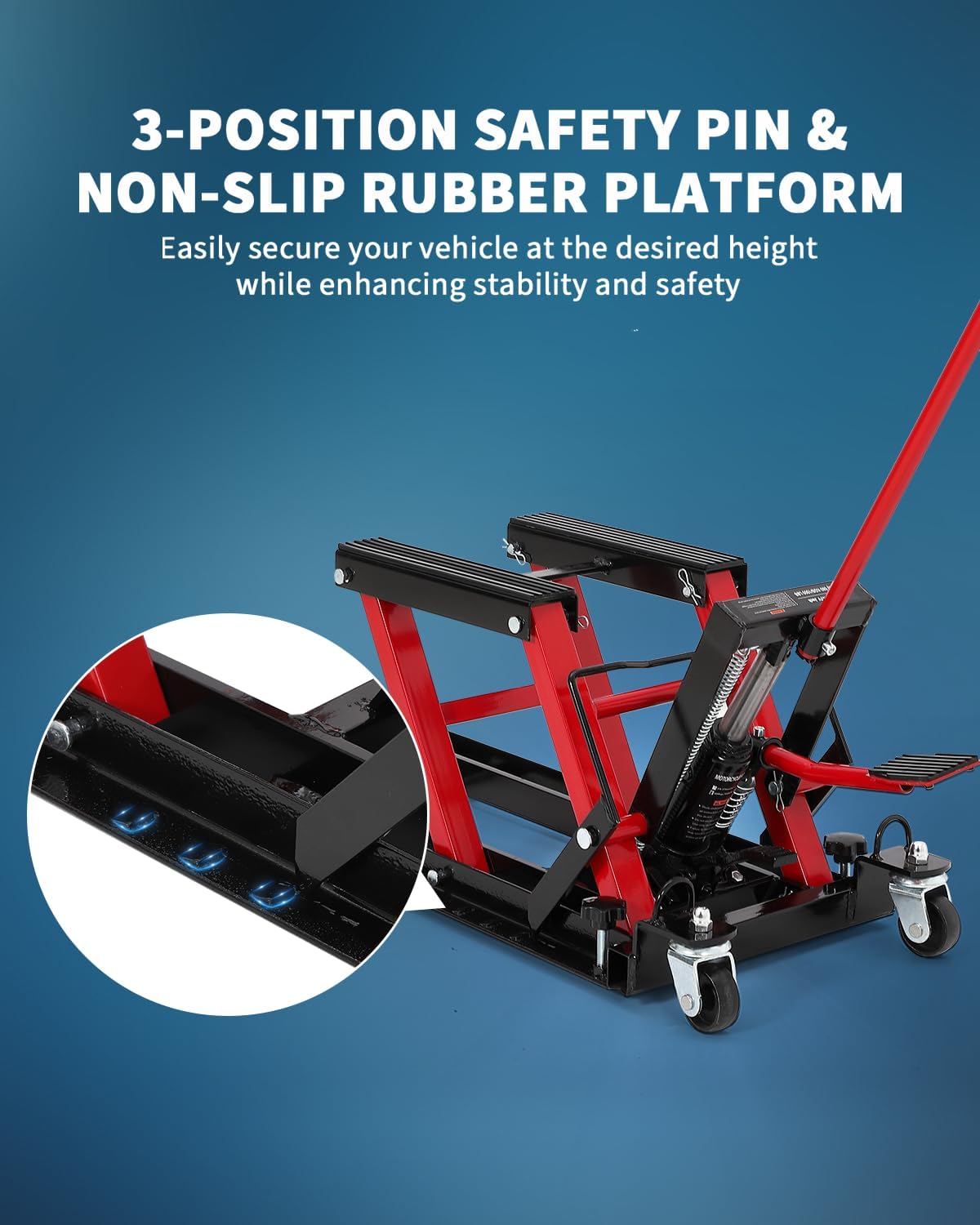 1500 LBS Hydraulic Motorcycle Lift Jack, Portable ATV Scissor Lift Jack with 4 Wheels, Foot-Operated Hoist Stand for Motorcycle, ATV, UTV, Powersports, Black