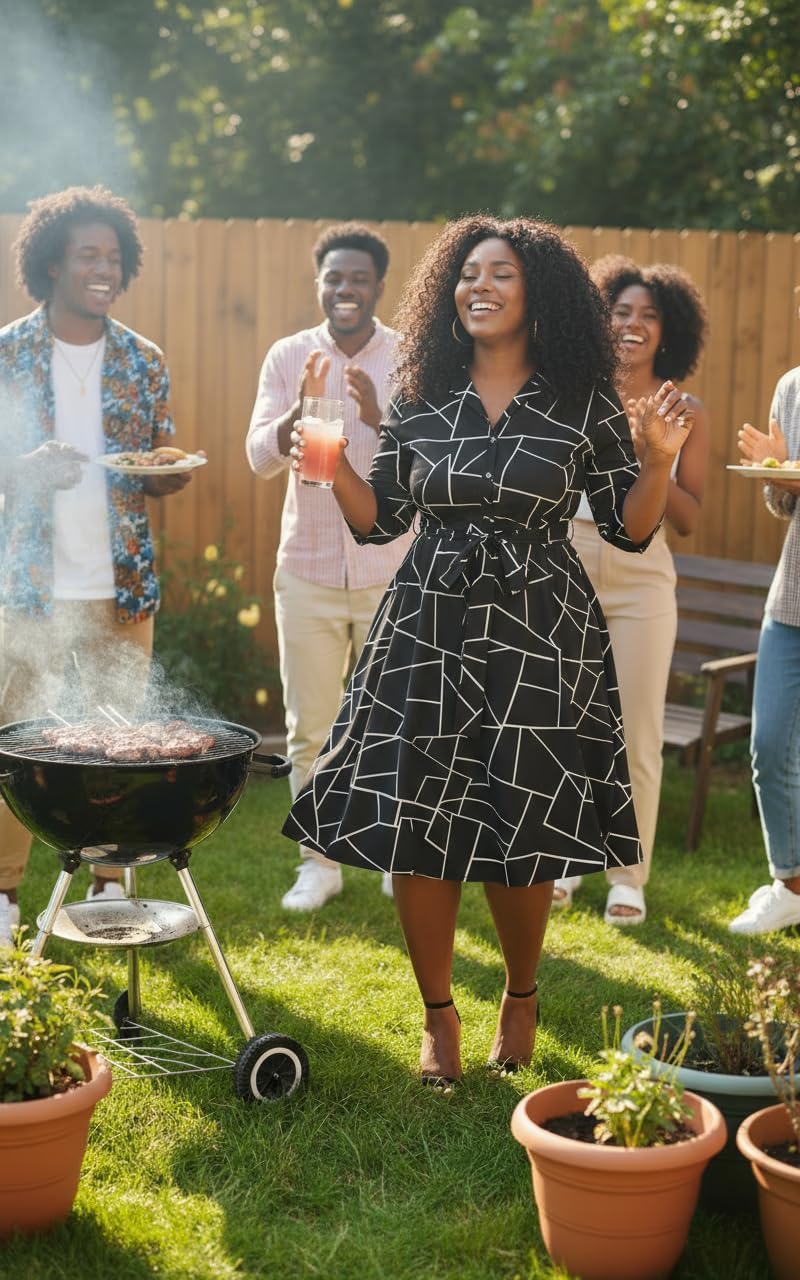 FANDEE Plus Size Midi Dress for Women - Printing Summer Dresses for Wedding Guest Cocktail Party 3/4 Sleeve V Neck(L-5XL) - Image 10