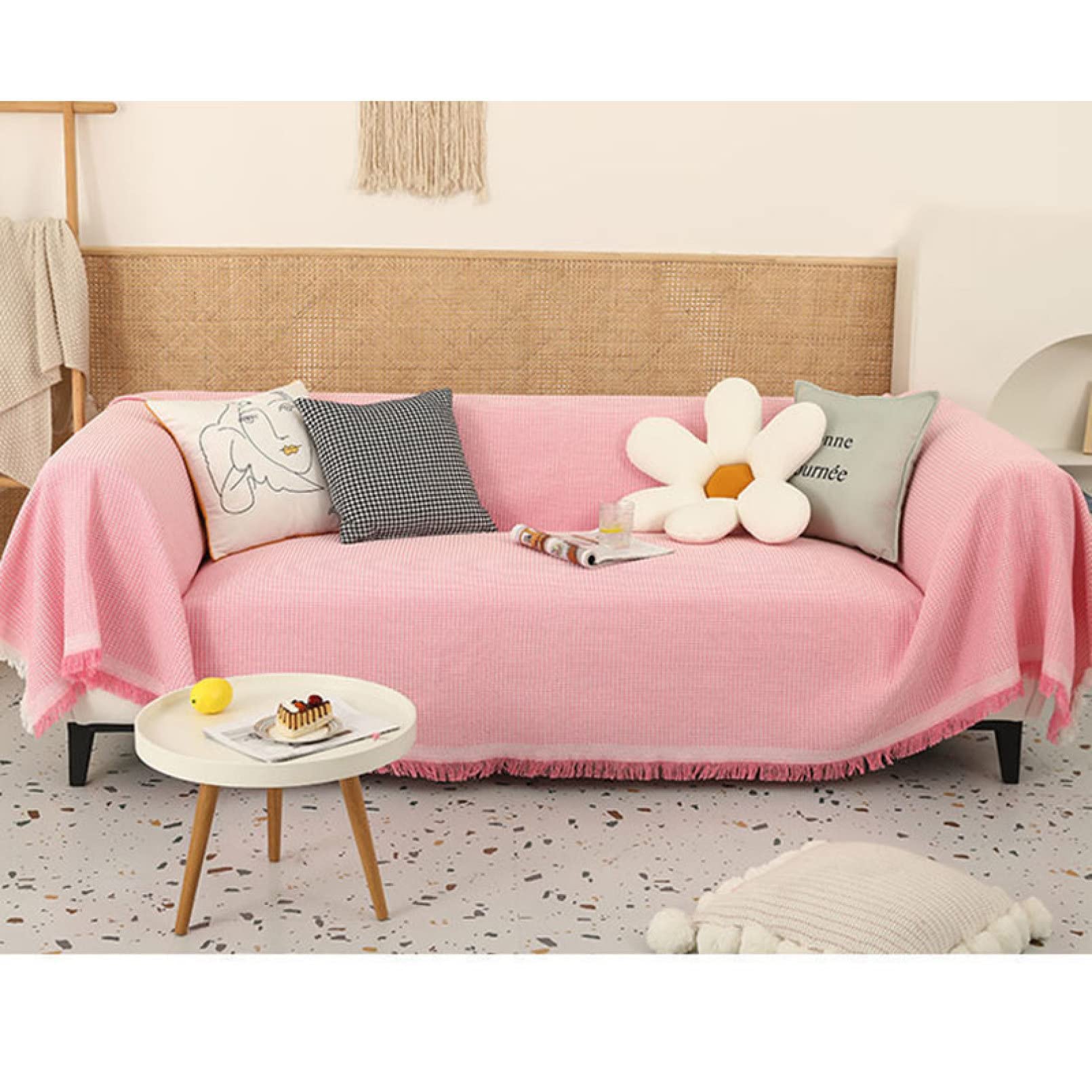 Amazon｜マルチカバー ピンク ソファカバー 北欧 無地 長方形 カバー