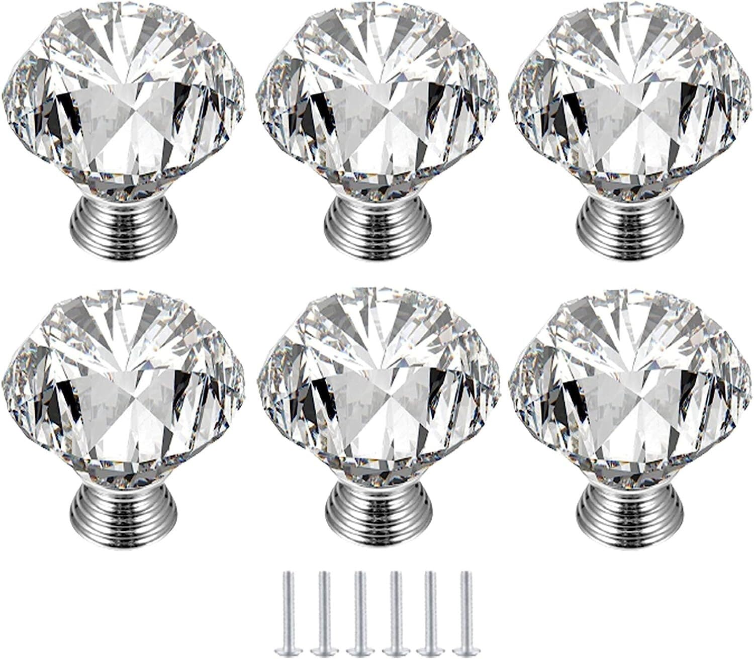 SBZIOJHDR Door Handle, 6 Pcs 30mm with Diamond Shaped Cupboard Handles with Screws for Dresser Kitchen Wardrobe Home Decorating(Silver 2)