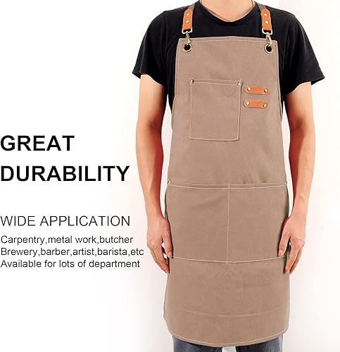 Miniatura 3 de Delantales de chef para hombres y mujeres con bolsillos grandes delantal de lona de algodón con espalda cruzada delantal de trabajo ajustable para