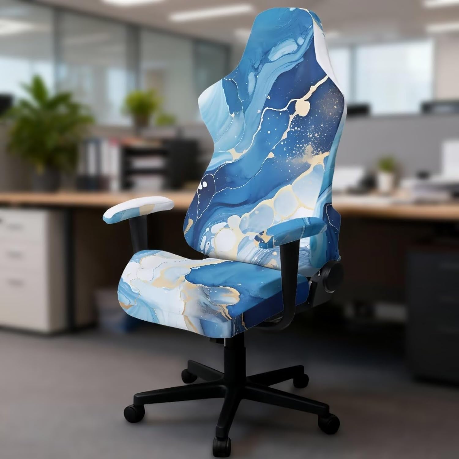 Blue Marble Gaming Chair Covers with Armrest Breathable Ergonomic Office Chair Cover Stretch Office Computer Game Chair Slipcovers for Dogs Cats Pets