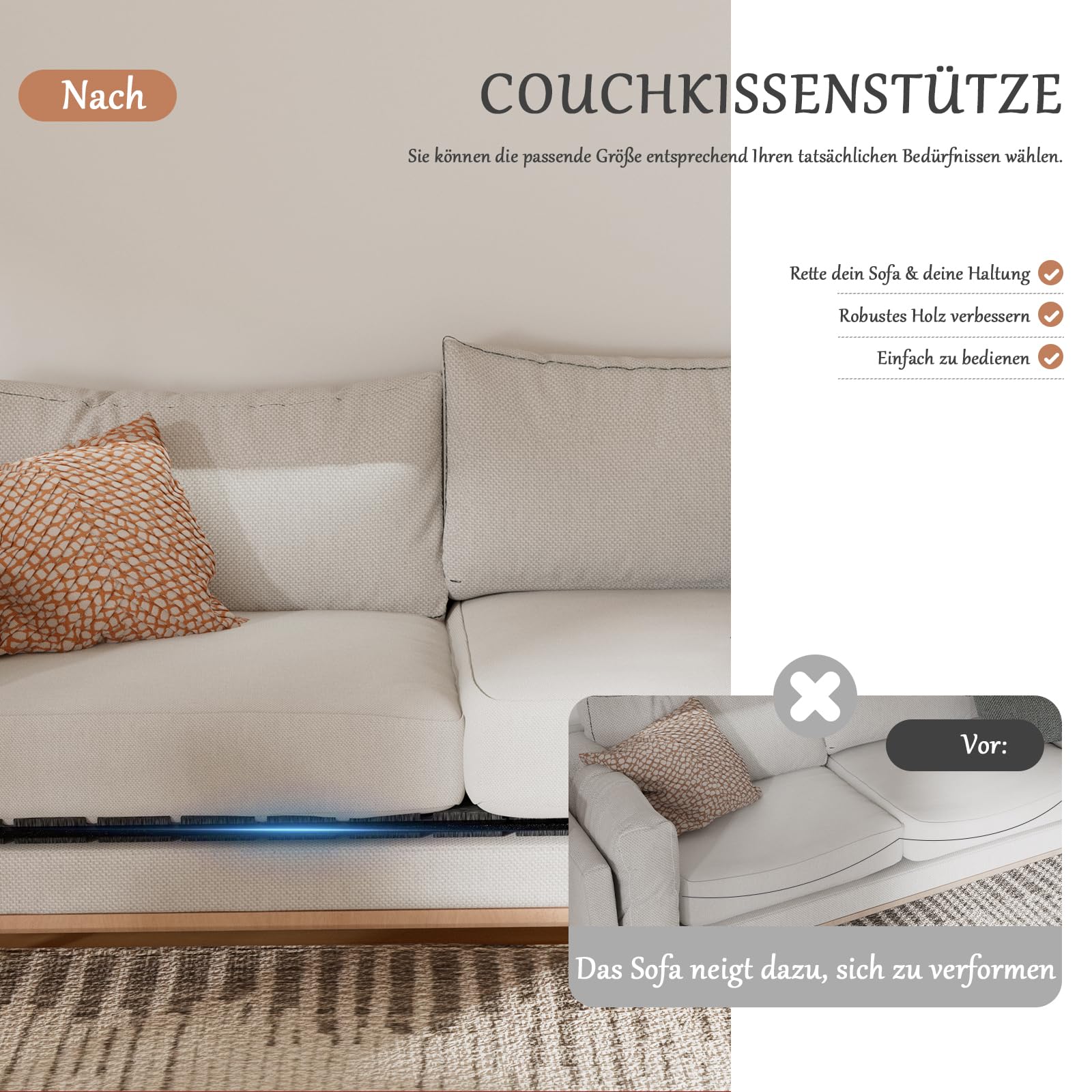 Bardzo wytrzymała płyta podpierająca sofę (60 x 205 cm), bardzo gruba płyta z litego drewna do natychmiastowej naprawy zwisających powierzchni do siedzenia, przedłuża żywotność sofy