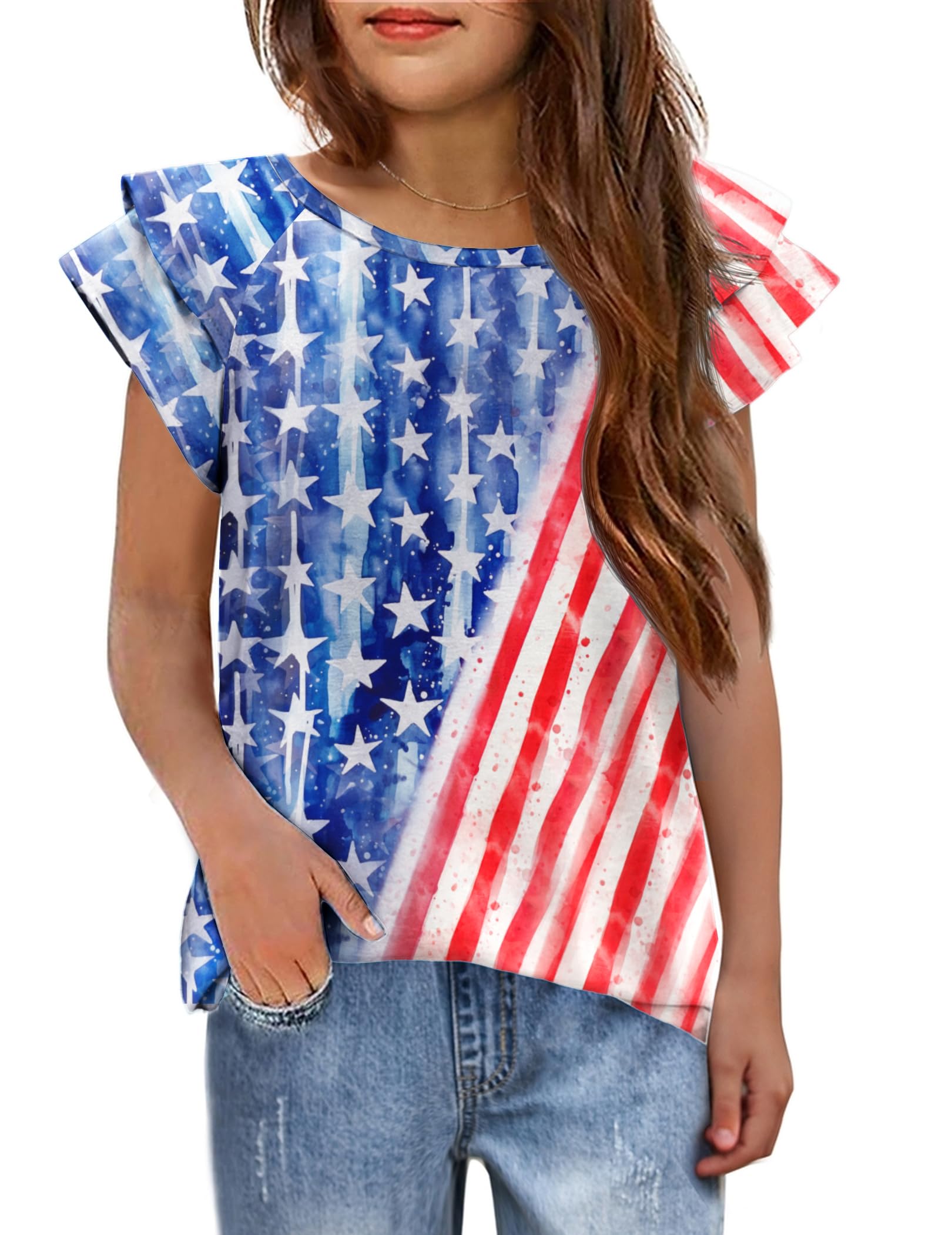 Patriotic 4th of July Ruffle Shirt for Girls