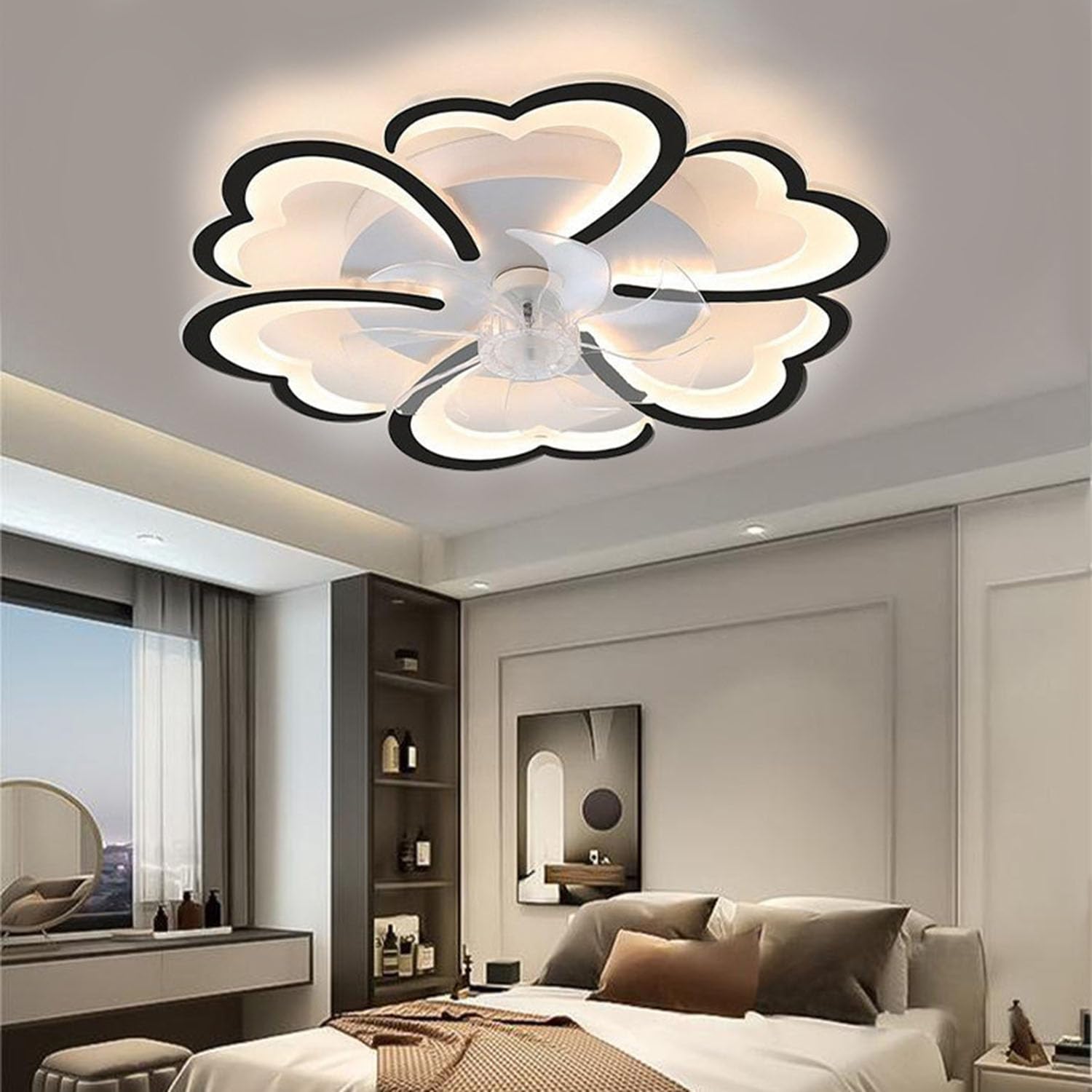 Piptyllite Minimalist Ceiling Fan Light, LED Flush Mount for Bedroom, Living & Dining Room,Black