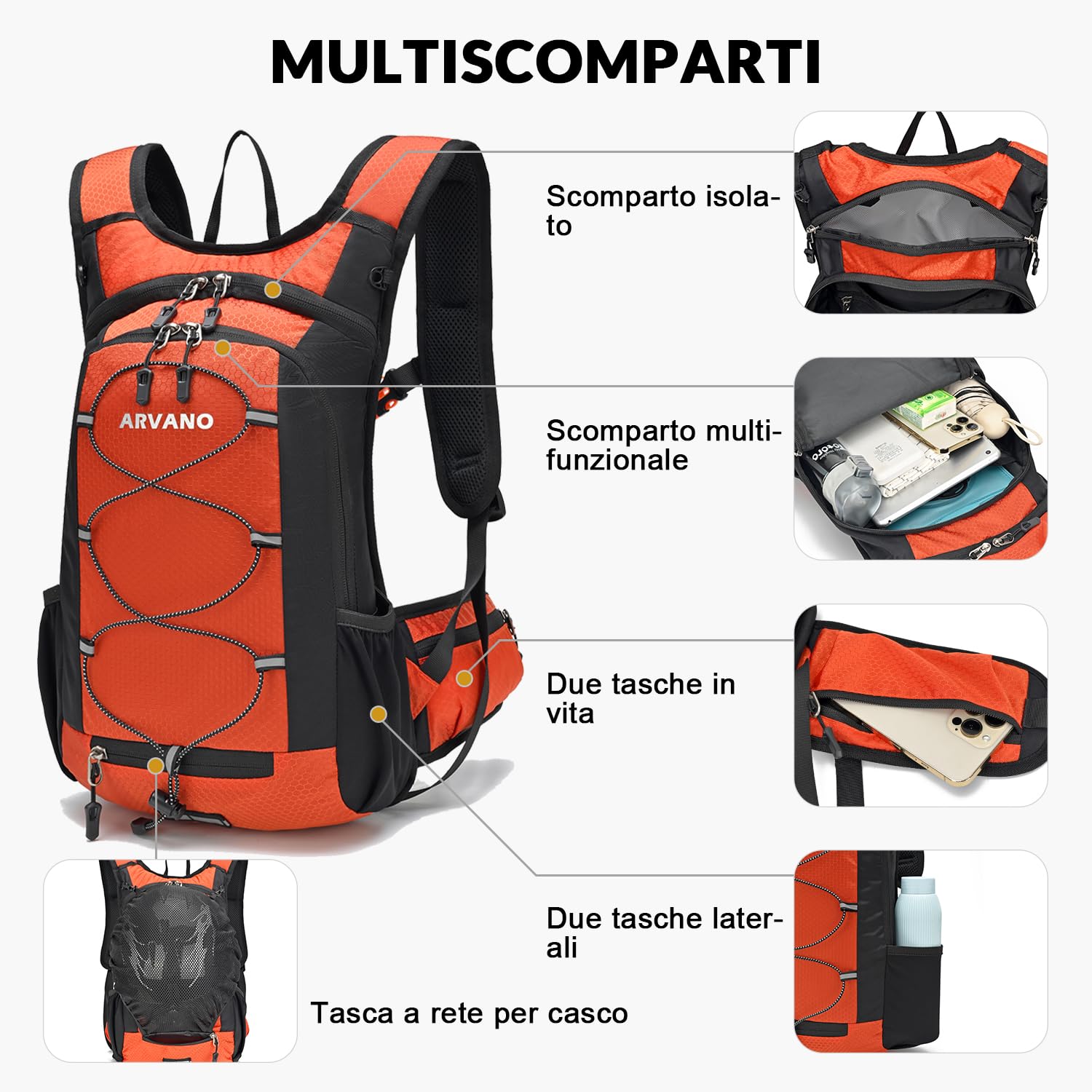 Zaino Bicicletta 15L, Leggero Zaino Idratazione con Sacca Acqua per Ciclismo Sci bici Mountain Bike Corsa Running Snowboard per Uomo Donna
