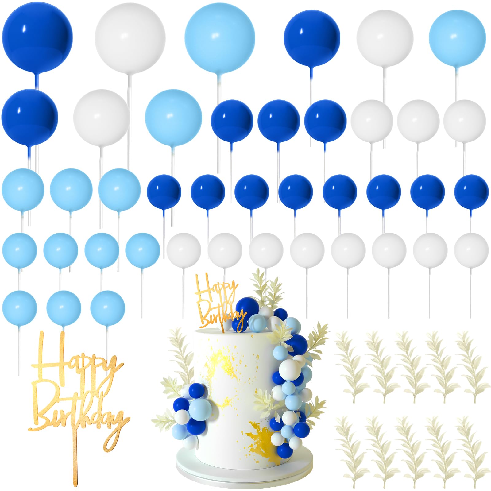 MIAHART Ball Cake Toppers Boho Grass Cake Topper Ball Cake Insert Decoration for Birthday Wedding Baby Shower Party Decorations Boho Themed Party Supplies53pcs
