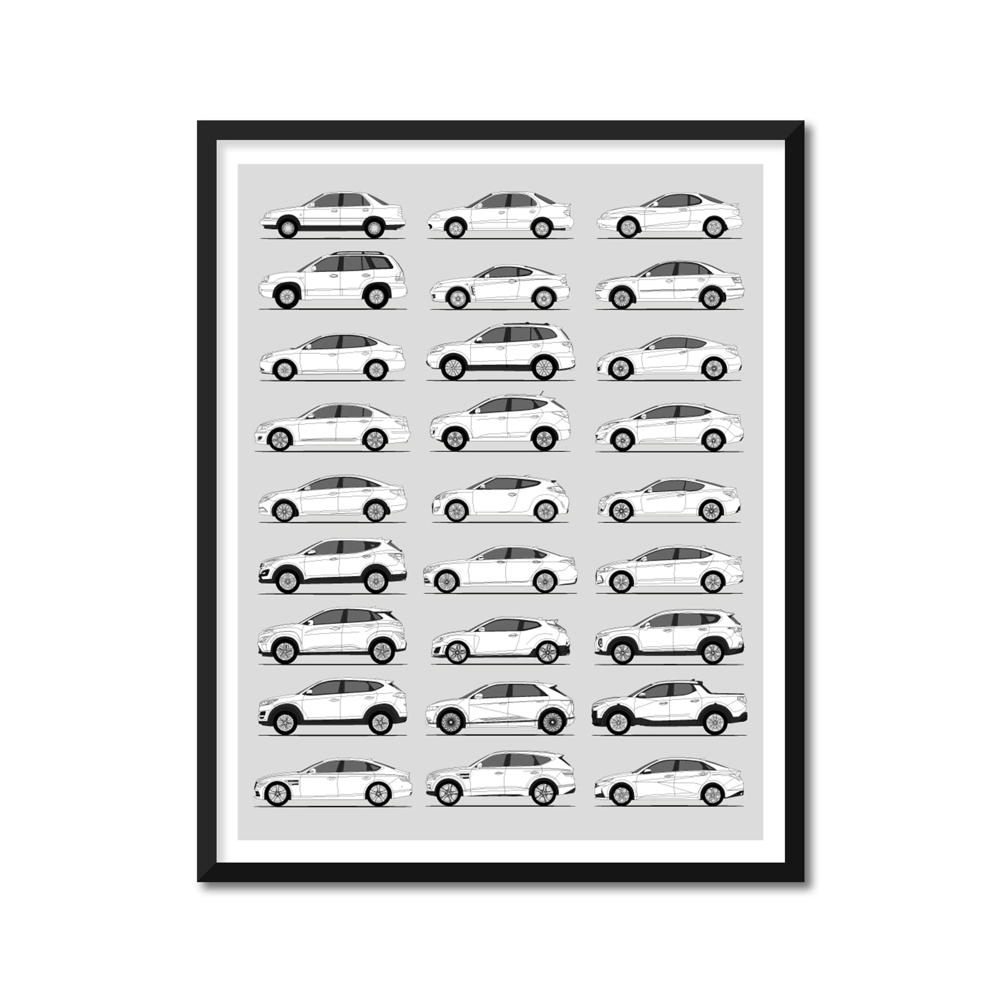 Hyundai Inspired Poster Print Wall Art Handmade Decor of the Best of Hyundai Generations History Evolution - A3 (29.7 x 42 cm) (Unframed) Lustre Print