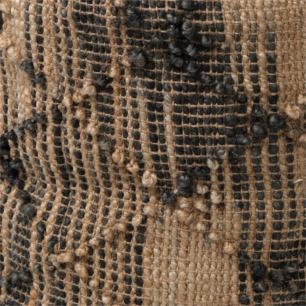 Pemberly Row Mid-Century Wool Pouf, Cylindrical Shape, Tan Jute with Popcorn Stitch Design, 20 in L x 20 in W x 18 in H, Handwoven Boho Accent Footrest or Occasional Seating for Living Room