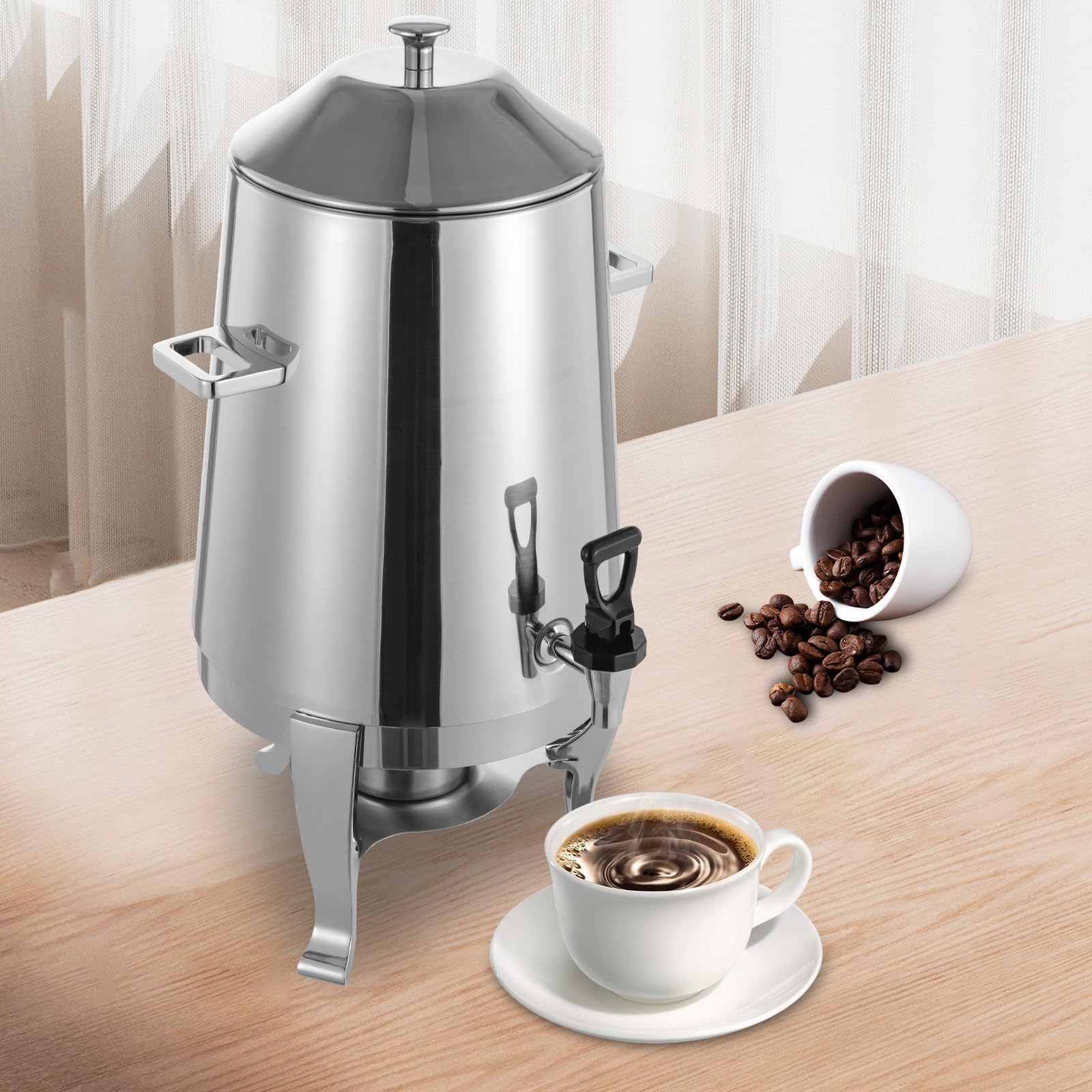 Silencear Hot Beverage Dispenser Chafer Urn with Fuel Holder, 13L Stainless Steel Tea Water Coffee Chafer Urn Drinks Dispensers Can with Faucet for Party Buffet Catering, Silver, Fuel/Electric Heating