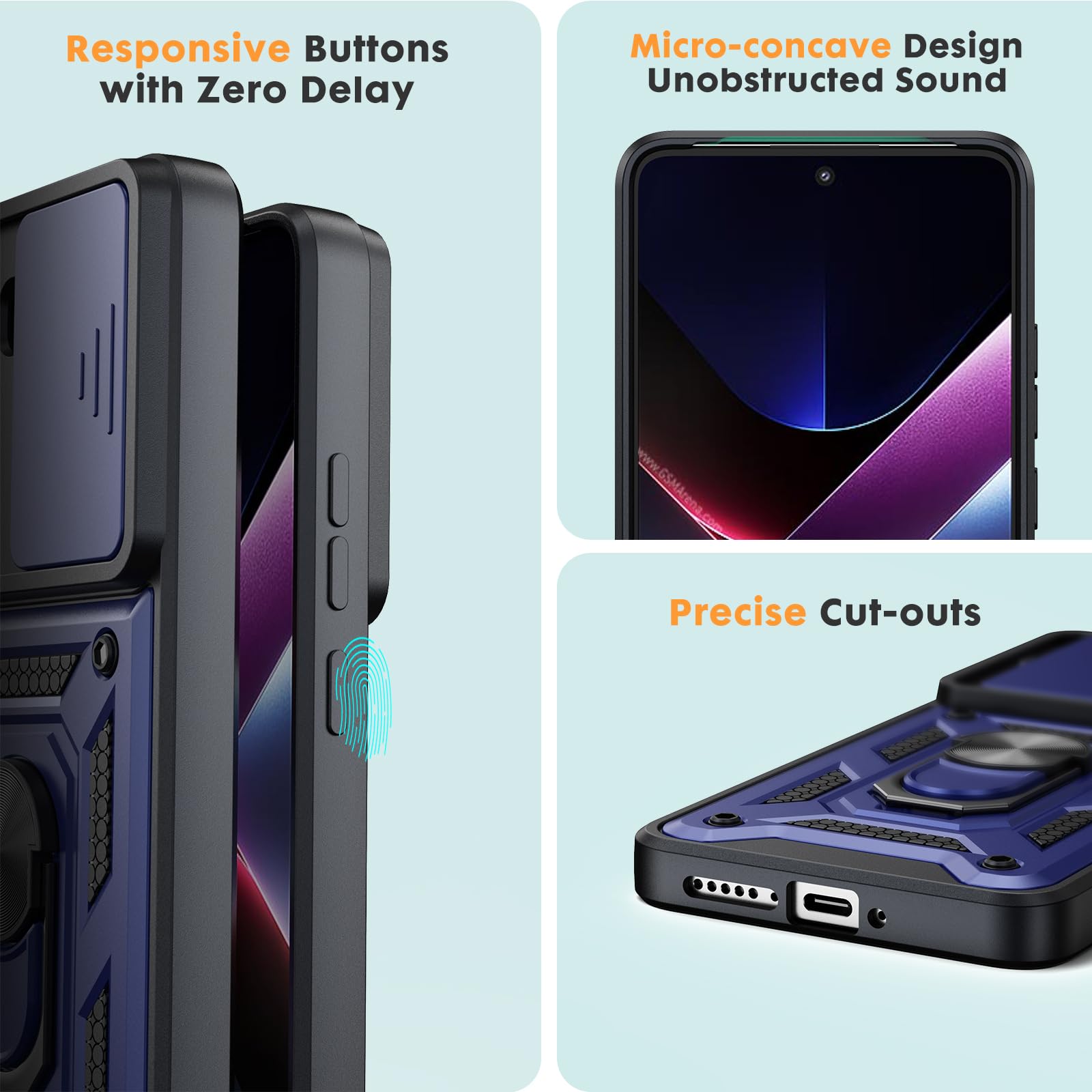 Oududianzi - Cover per Xiaomi Poco X7 Pro 5G Custodia,[2 Pellicola Vetro Temperato] con Coperchio Scorrevole della Fotocamera, 360 ° staffa girevole e manicotto protettivo in silicone TPU - Blu