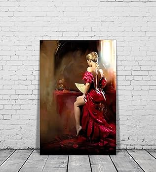 Amazon.co.jp: セクシーなバックキャンバスウォールアート 赤のドレス